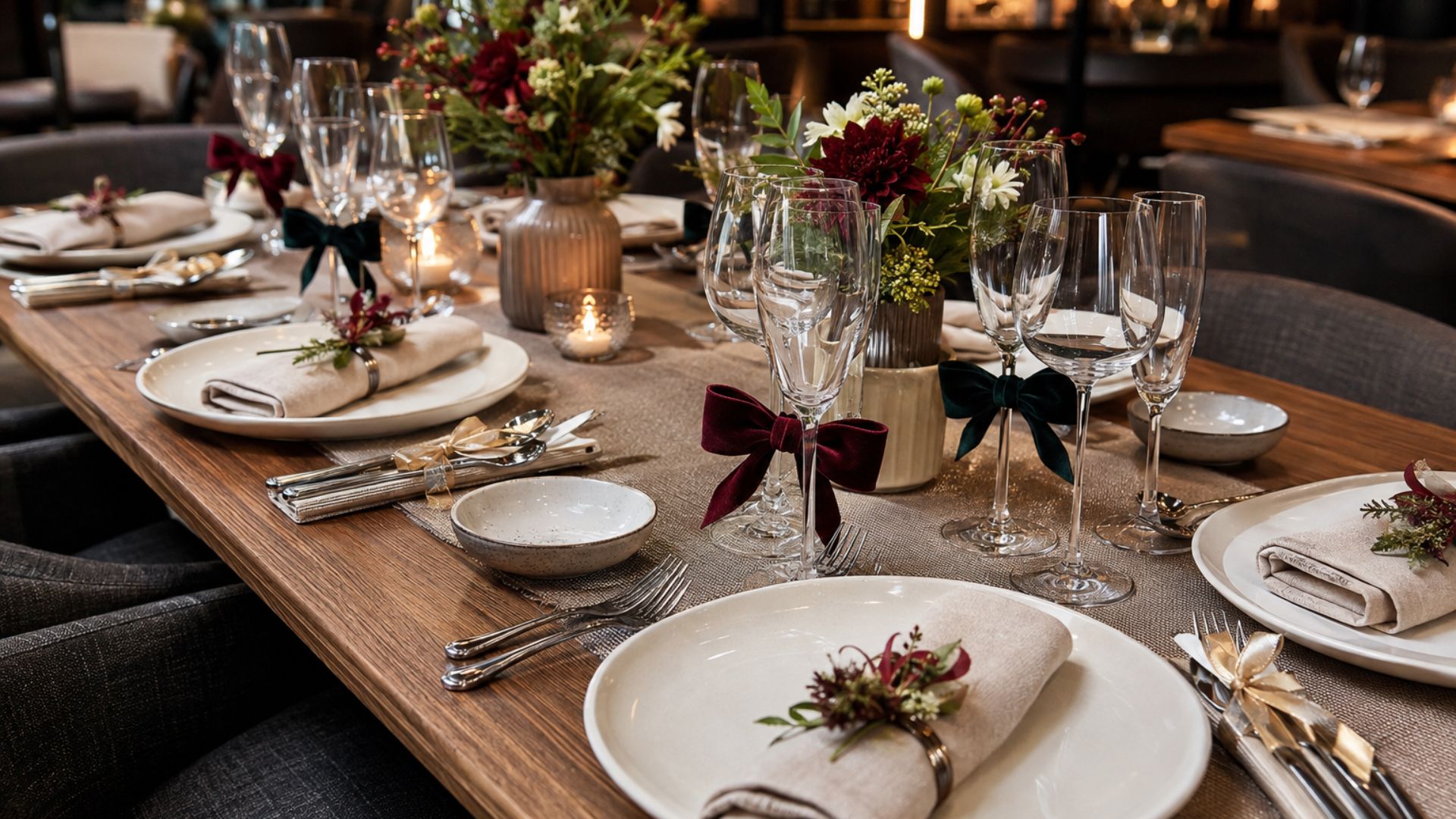 Decorated tableware and silverware for a festive table setting